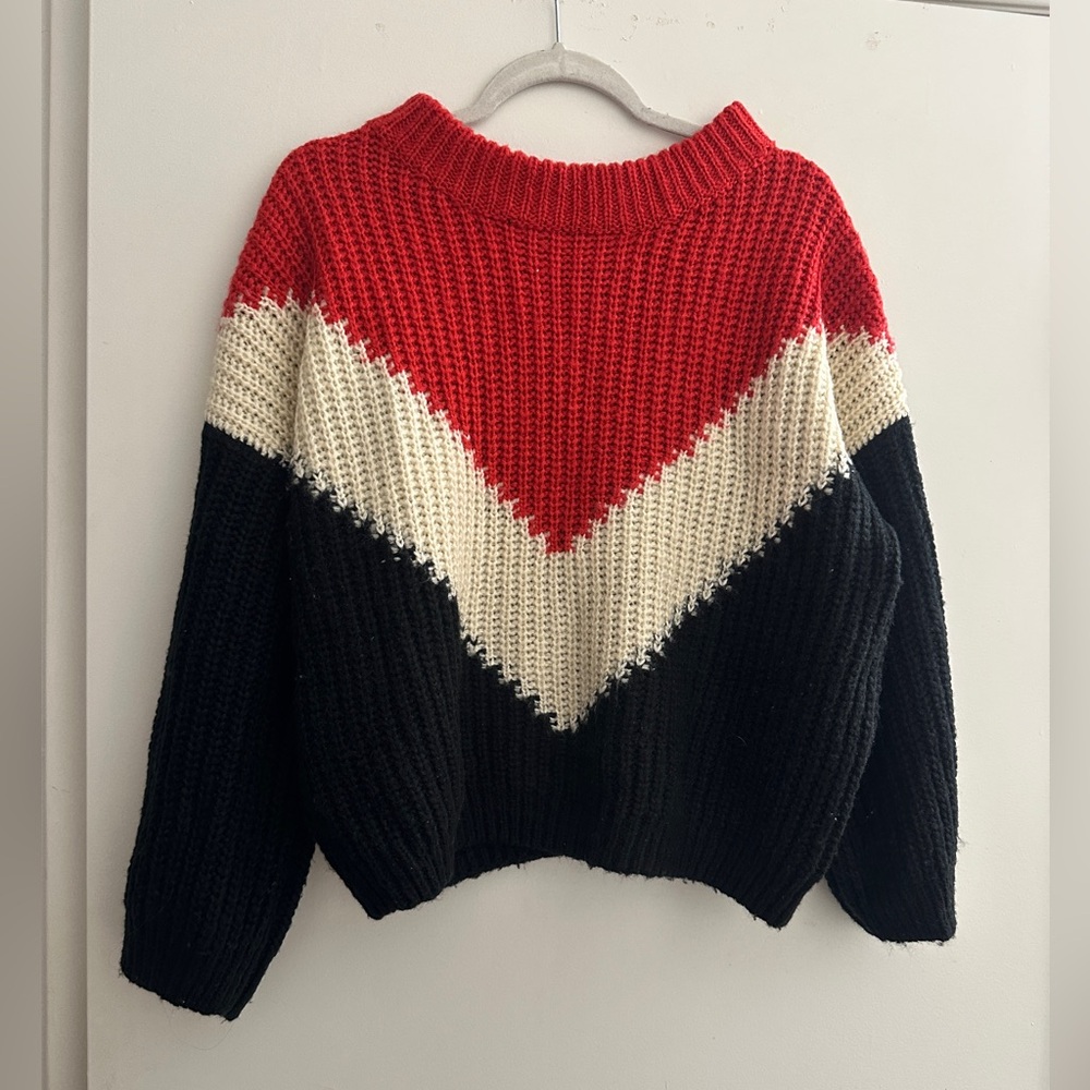Colorblock Chevron Sweater - Red, Cream, and Black